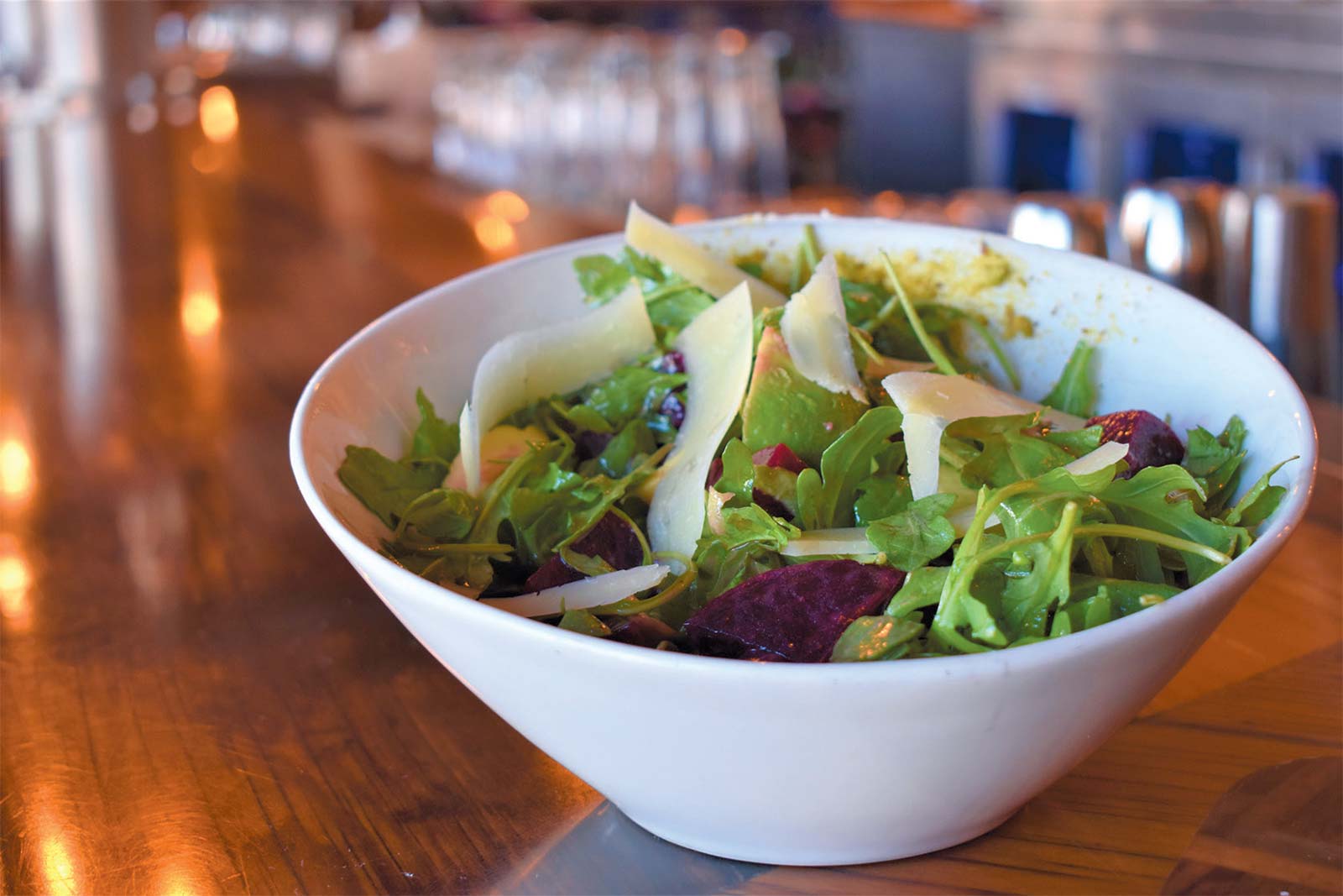 The beet salad offers a balance of spicy arugula, earthy roasted beets, goat cheese, avocado and a sprinkling of pistachios for extra crunch. Contributed photo